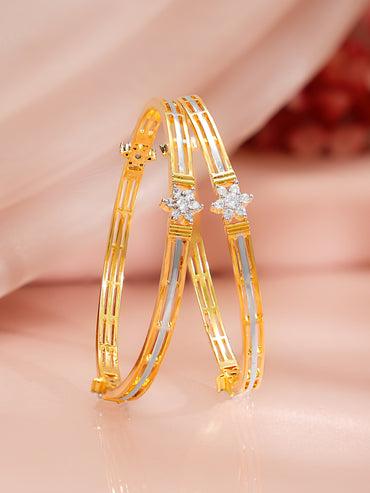 Gold Plated Pearl Crystal Bloom Bangles Set of 2