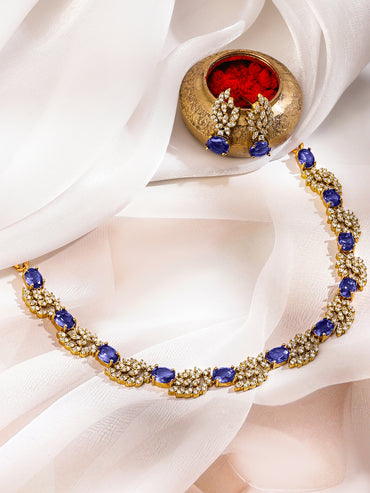 American Diamond Zirconia Blue Necklace Set
