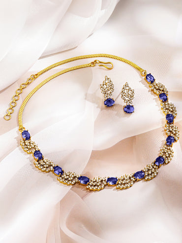 American Diamond Zirconia Blue Necklace Set