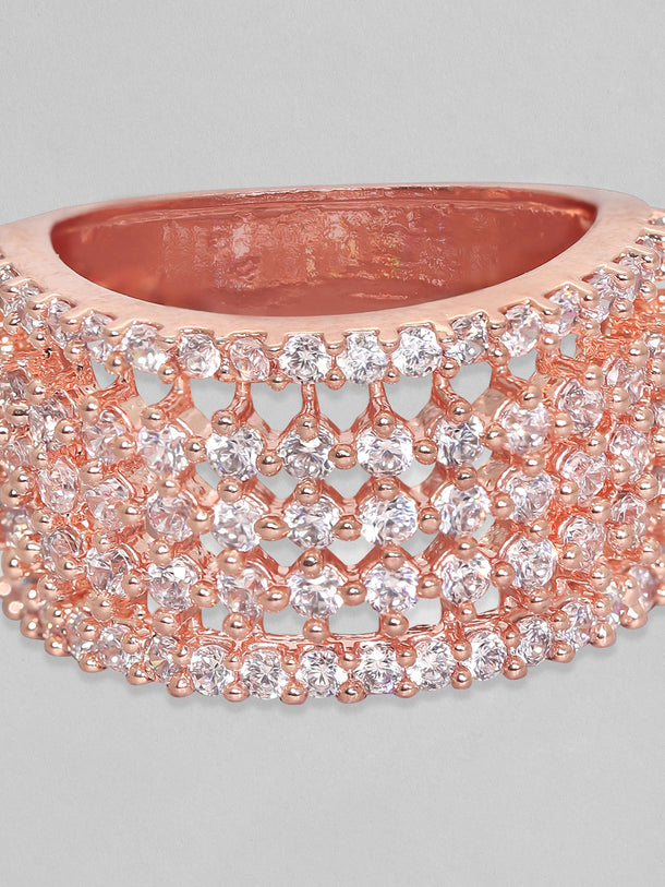 Rubans 18k Rose Gold-Plated  CZ-Studded Finger Ring