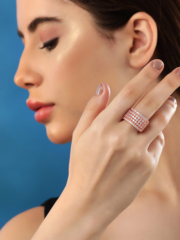 Rubans 18k Rose Gold-Plated  CZ-Studded Finger Ring