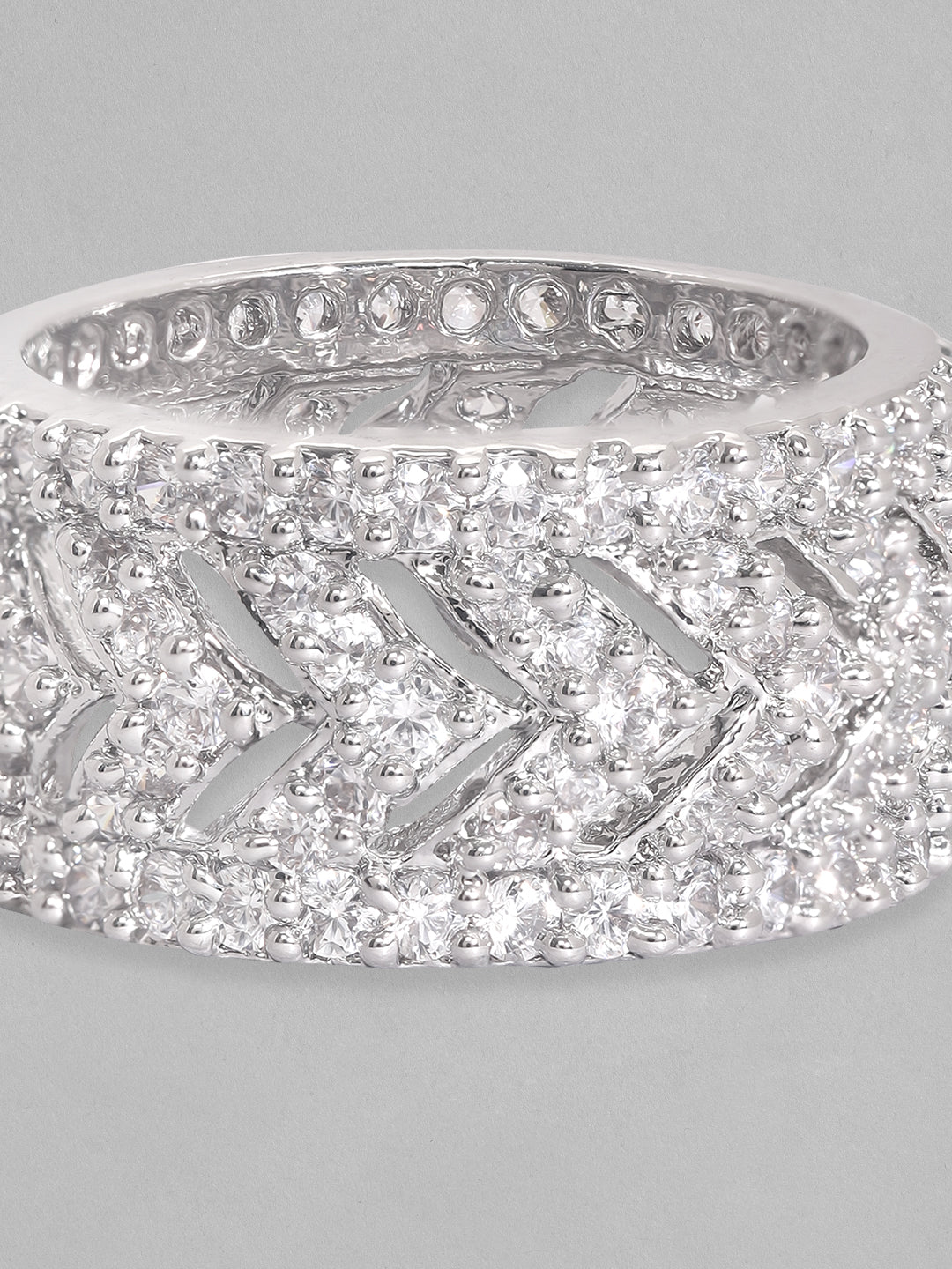Rubans Rhodium Plated High Quality Cubic Zirconia Studded Finger Ring