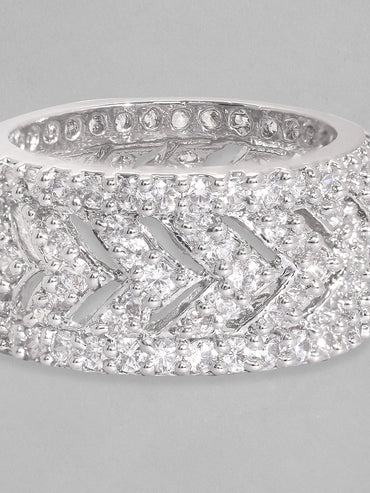 Rubans Rhodium Plated High Quality Cubic Zirconia Studded Finger Ring