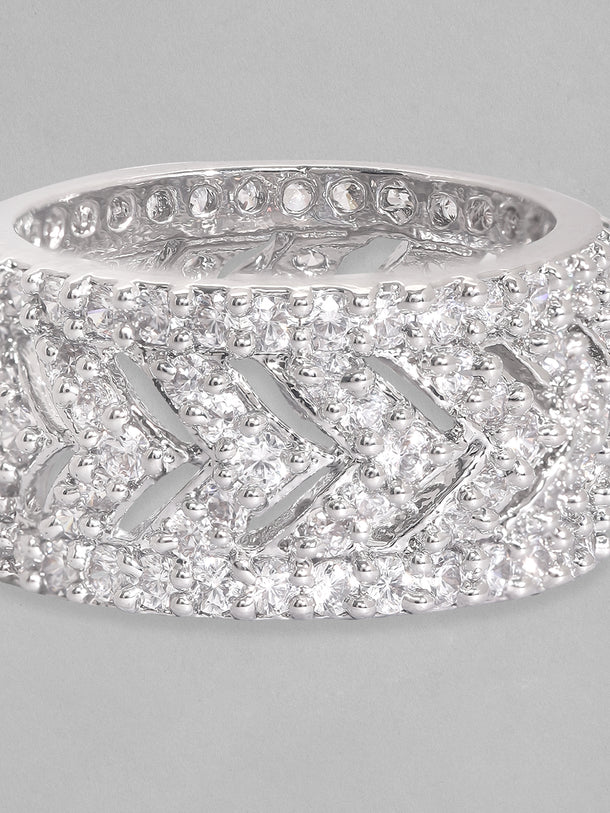 Rubans Rhodium Plated High Quality Cubic Zirconia Studded Finger Ring