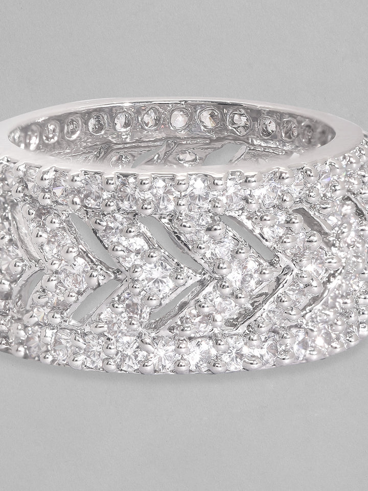 Rubans Rhodium Plated High Quality Cubic Zirconia Studded Finger Ring