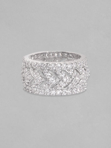Rubans Rhodium Plated High Quality Cubic Zirconia Studded Finger Ring