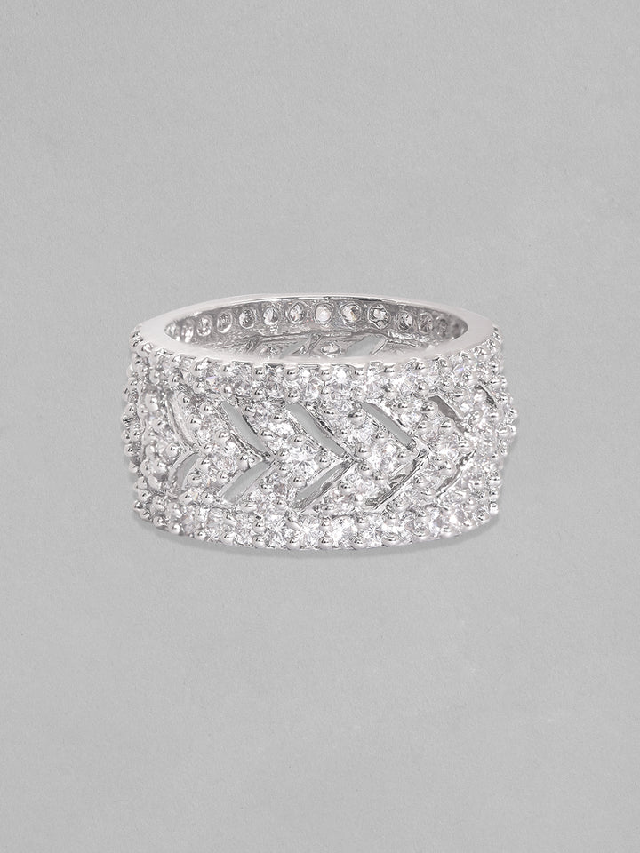 Rubans Rhodium Plated High Quality Cubic Zirconia Studded Finger Ring