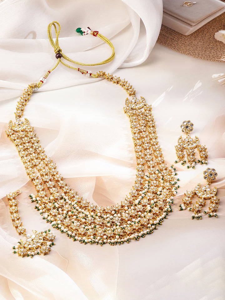 Multi-Layered American Diamond Zirconia Pearl Necklace Set