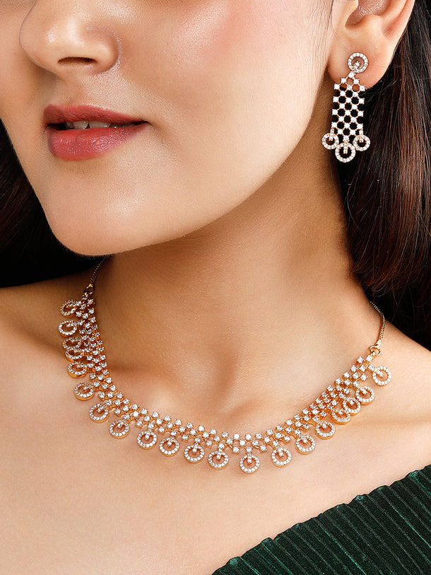 Rubans Gold Plated Handcrafted Studded Necklace Set.