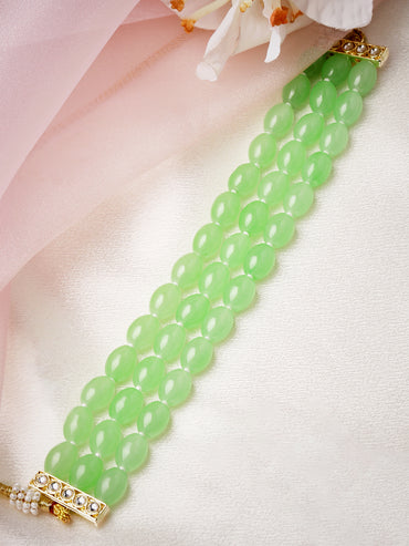 Rubans Kundan Green Beads Choker.