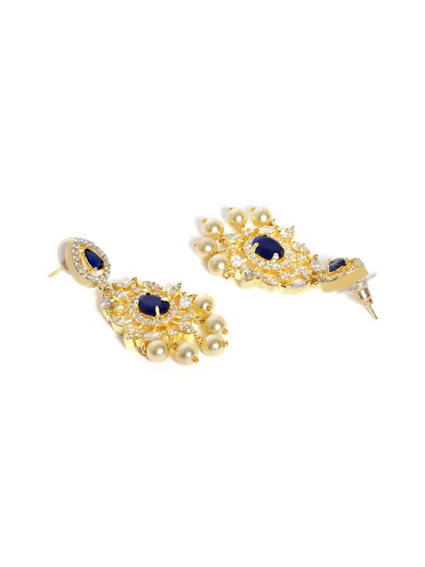 Rubans Finely Handcrafted Gold Plated CZ and Faux Colorstone Studded Drop Earrings