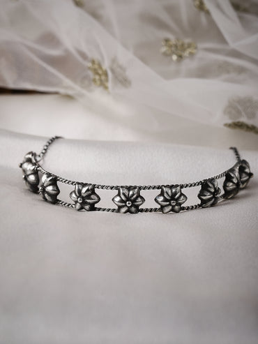 Rubans Floral Oxidised Handcrafted Silver Plated Choker