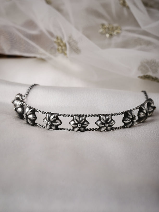 Rubans Floral Oxidised Handcrafted Silver Plated Choker