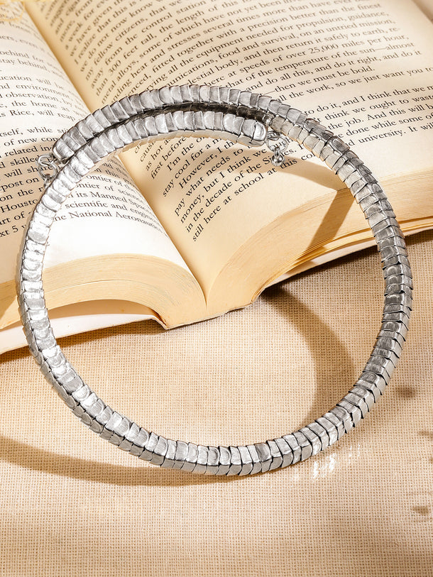 Textured Bold Statement Silver Tone Choker