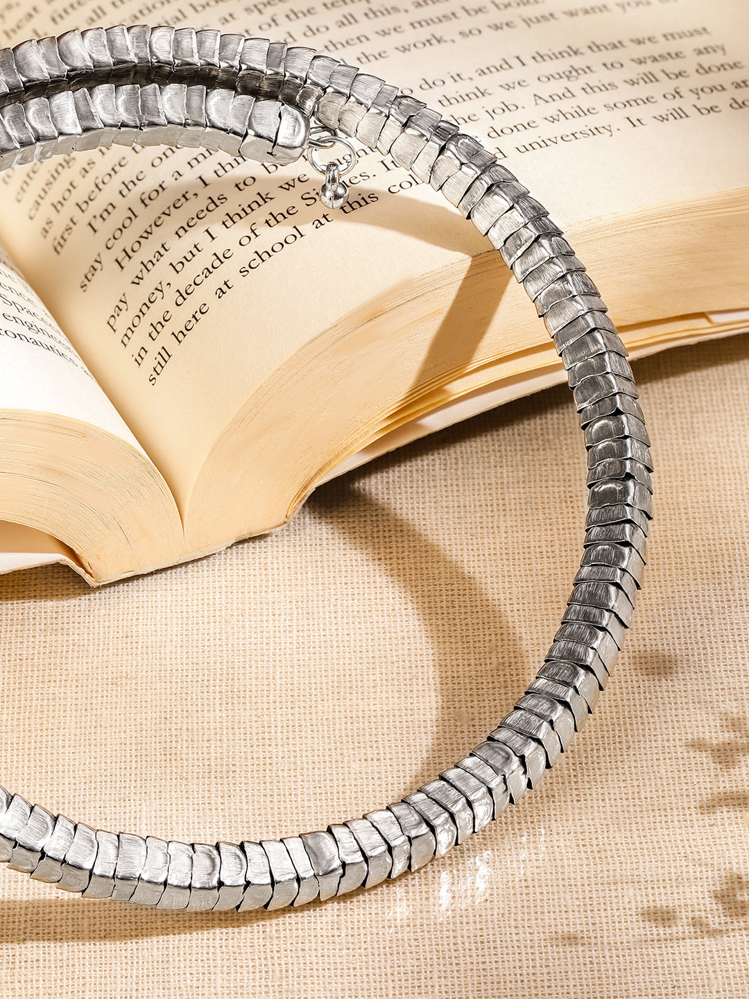 Textured Bold Statement Silver Tone Choker