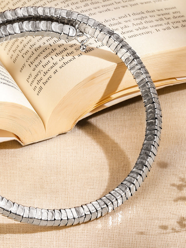 Textured Bold Statement Silver Tone Choker