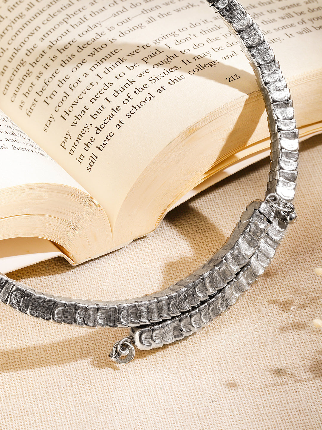 Textured Bold Statement Silver Tone Choker