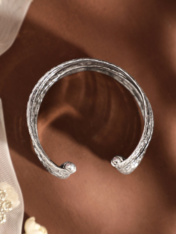 Rubans Oxidized Silver plated Layered Bangles embossed pattern Chic Statement Cuff Bracelet