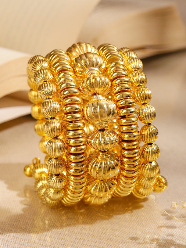 Rubans 18K Gold-Plated Textured Golden Beaded Statement Bracelet for Women