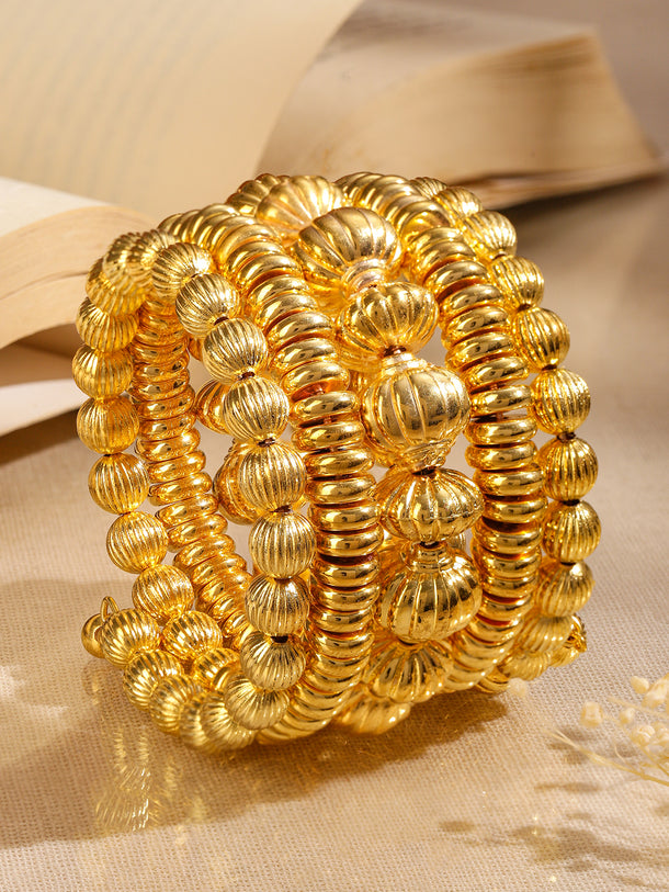 Rubans 18K Gold-Plated Textured Golden Beaded Statement Bracelet for Women