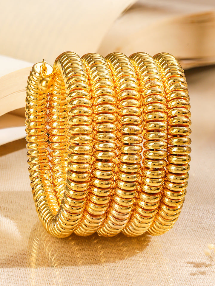Rubans 18K Gold-Plated Glossy Golden Beaded Multi-Layered Coiled Bracelet for Women