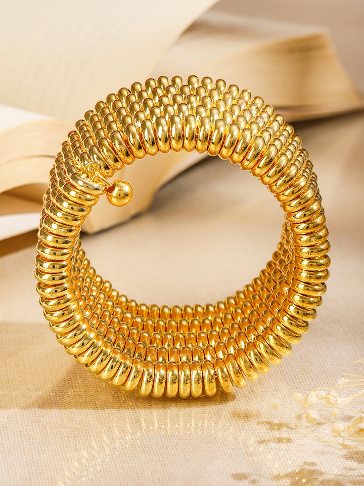 Rubans 18K Gold-Plated Glossy Golden Beaded Multi-Layered Coiled Bracelet for Women