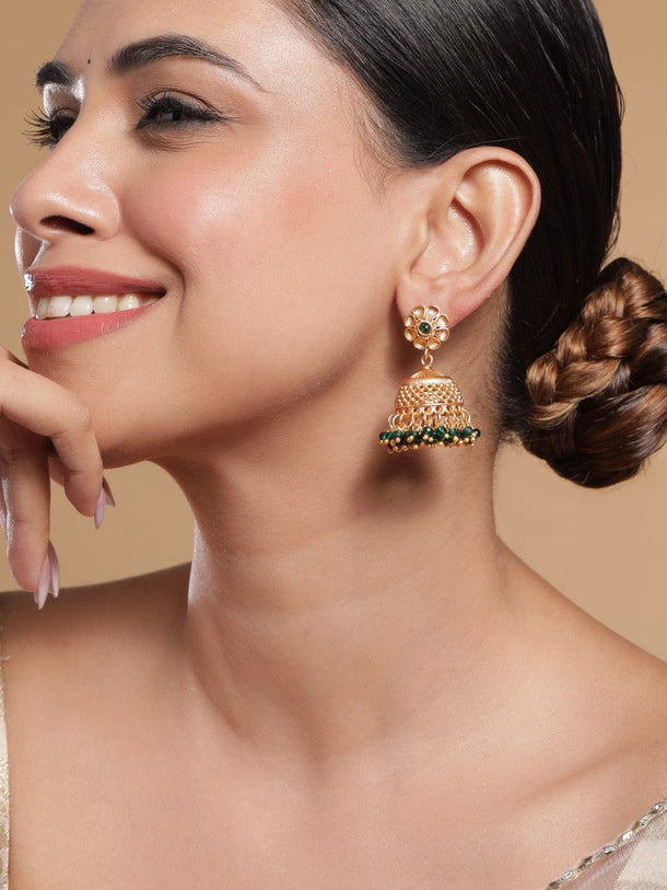 Regal Aura Green Jhumka Earrings