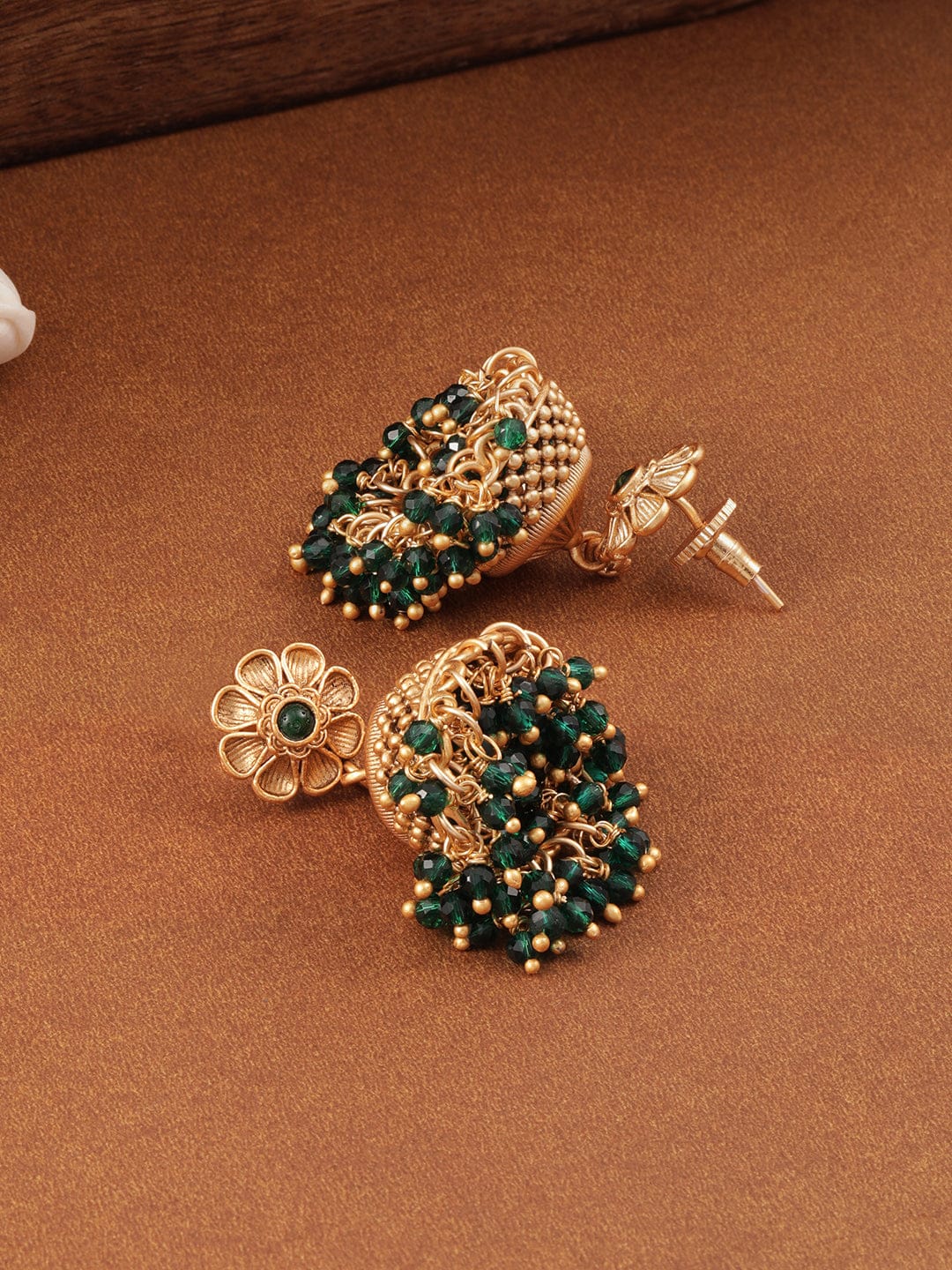 Regal Aura Green Jhumka Earrings