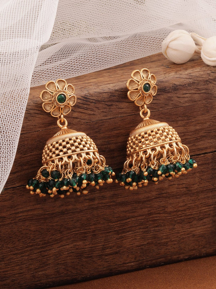 Regal Aura Green Jhumka Earrings