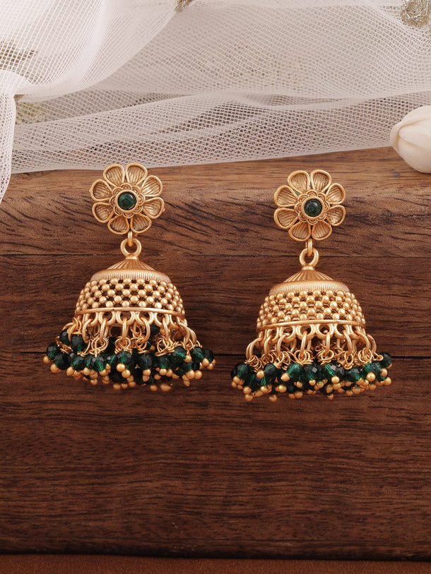 Regal Aura Green Jhumka Earrings