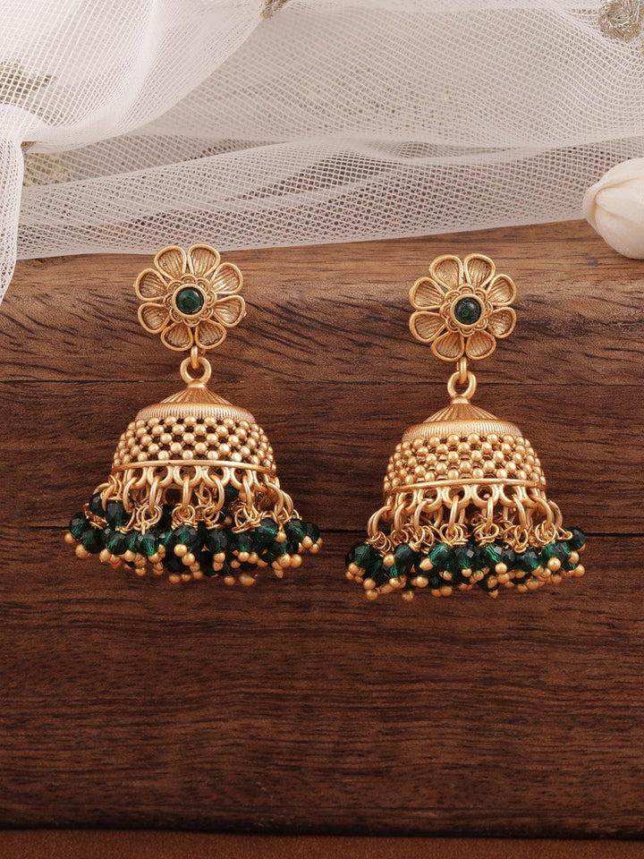 Regal Aura Green Jhumka Earrings