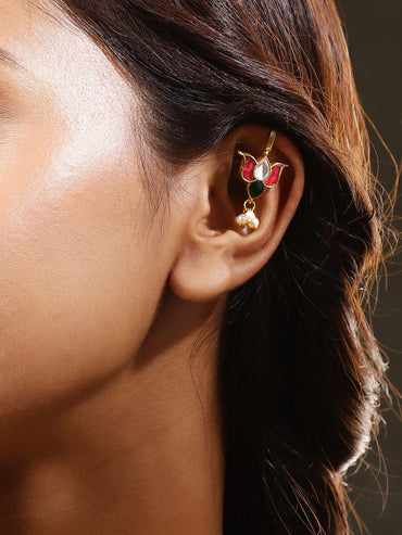 Regal Bloom Lotus Pearl Ear Cuffs Earrings