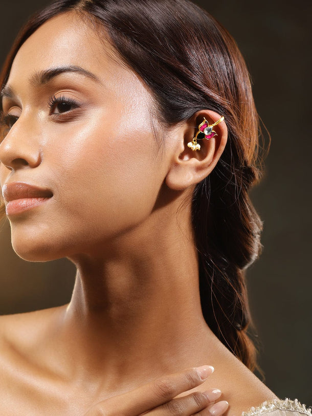 Regal Bloom Lotus Pearl Ear Cuffs Earrings