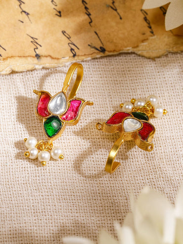 Regal Bloom Lotus Pearl Ear Cuffs Earrings