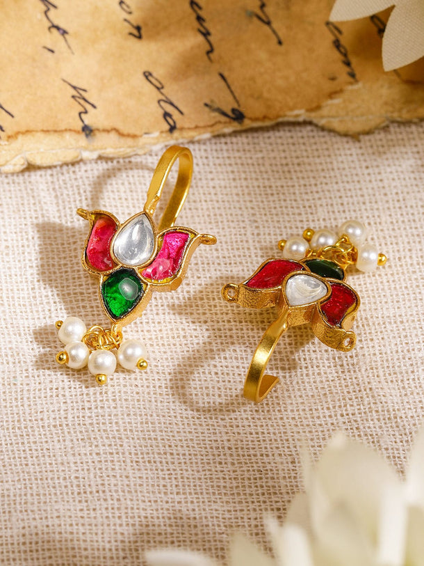 Regal Bloom Lotus Pearl Ear Cuffs Earrings