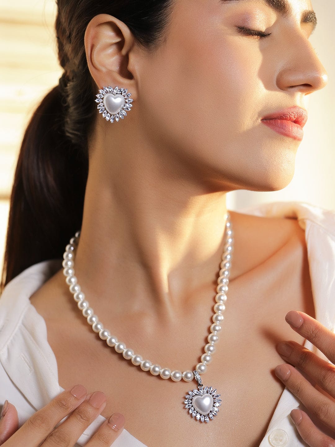 Regal Pearl Crystal Necklace Set Jewellery Set