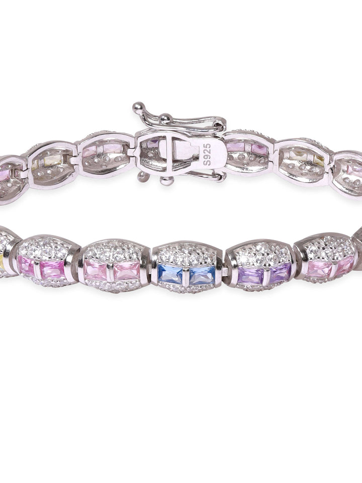 Rhodium plated 925 Sterling Silver Pastel & White Pave Zirconia Studded Luxury Bracelet Bangles & Bracelets