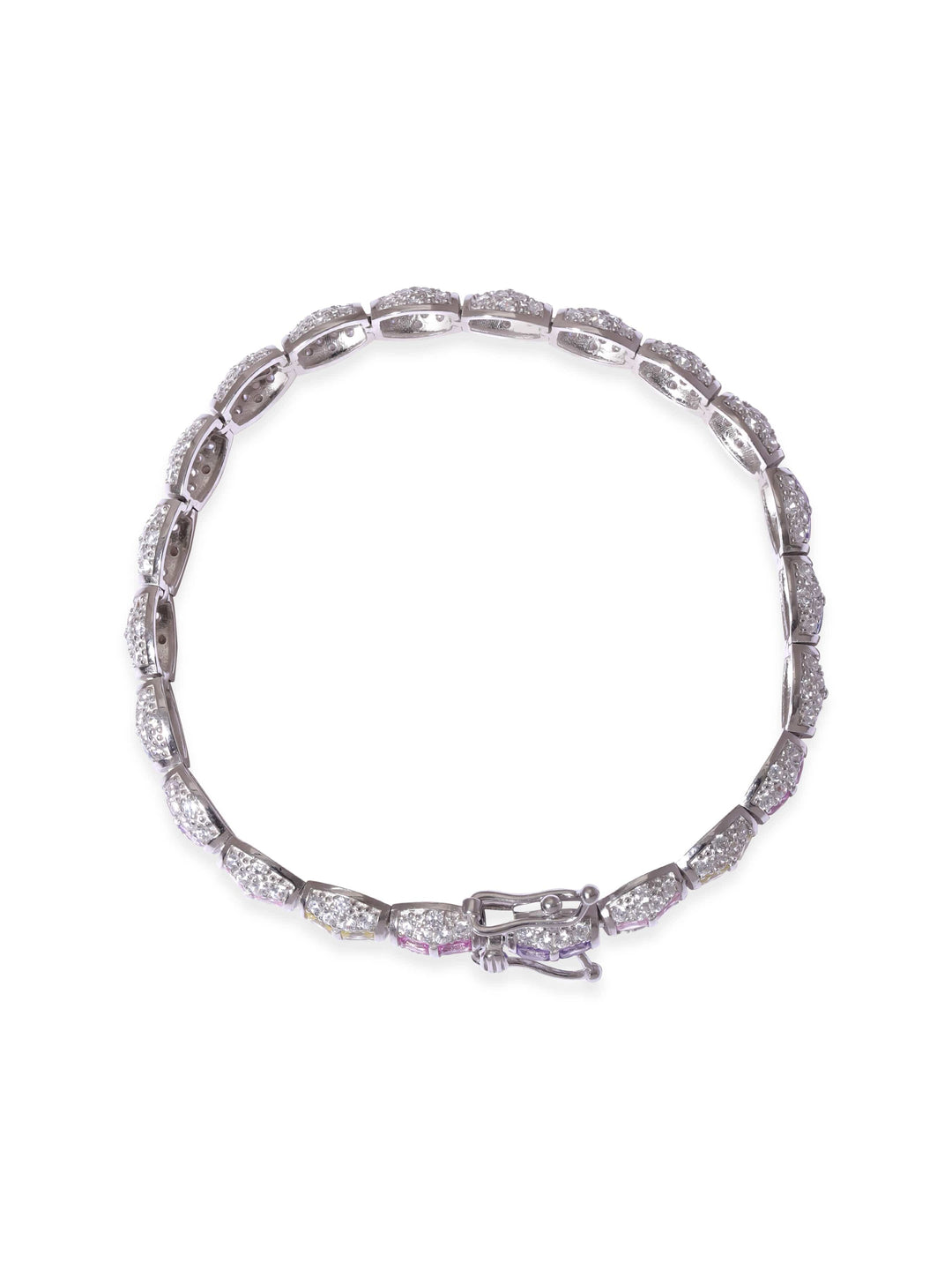 Rhodium plated 925 Sterling Silver Pastel & White Pave Zirconia Studded Luxury Bracelet Bangles & Bracelets