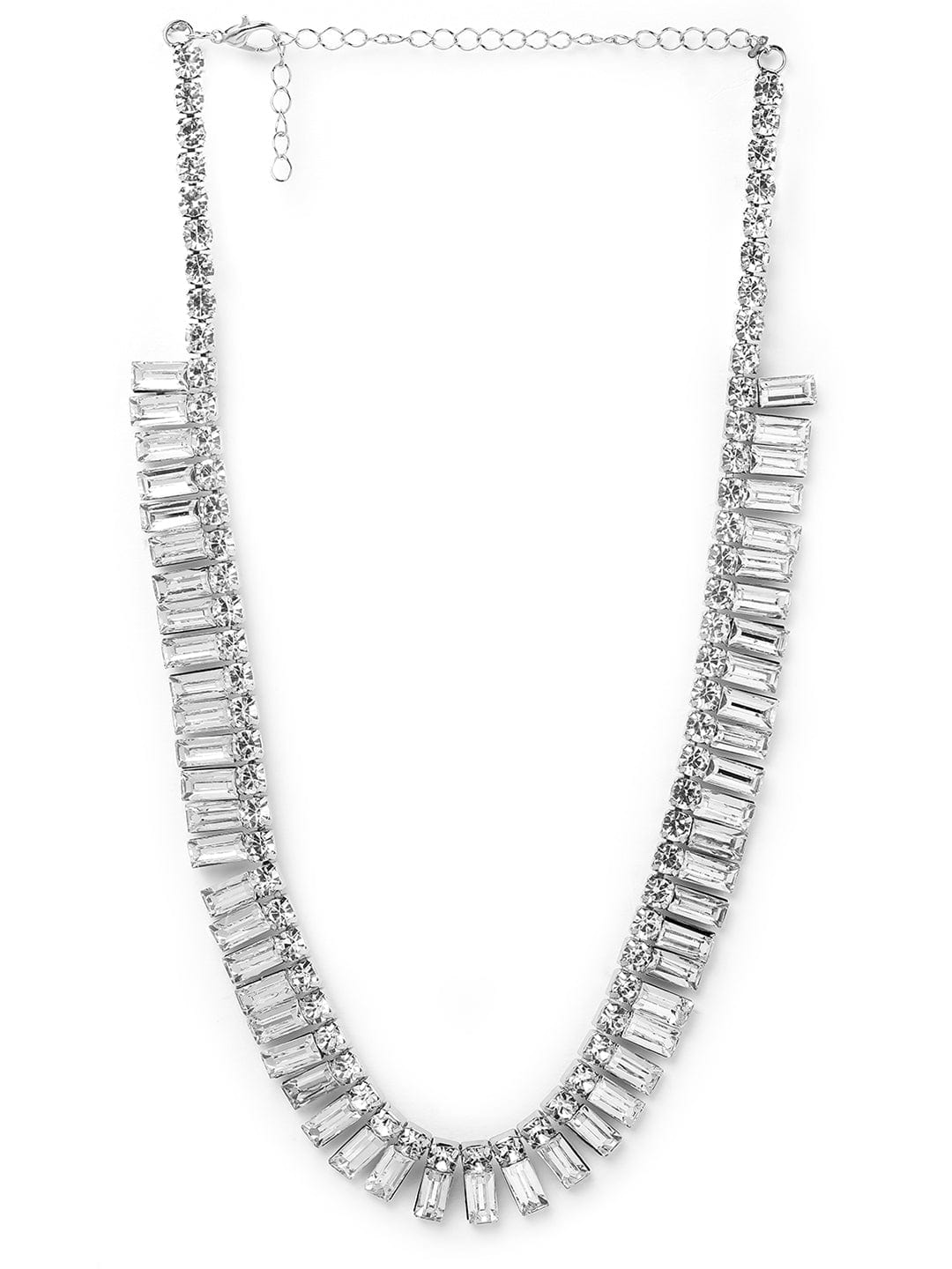 Rhodium Plated AD & Cubic Zirconia Studded Luxurious Baguette Necklace Necklace