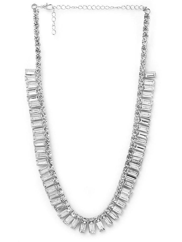 Rhodium Plated AD & Cubic Zirconia Studded Luxurious Baguette Necklace Necklace