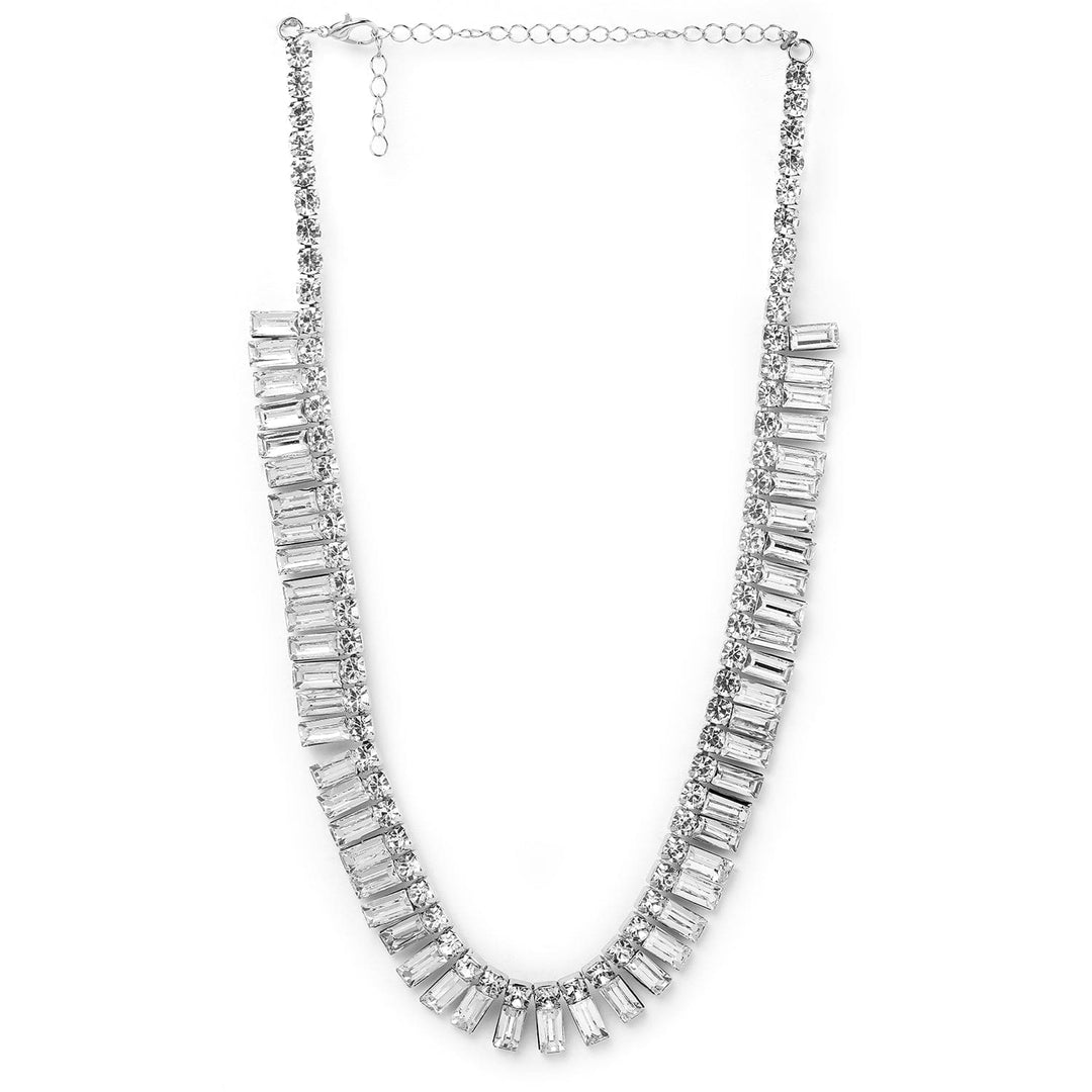 Rhodium Plated AD & Cubic Zirconia Studded Luxurious Baguette Necklace Necklace