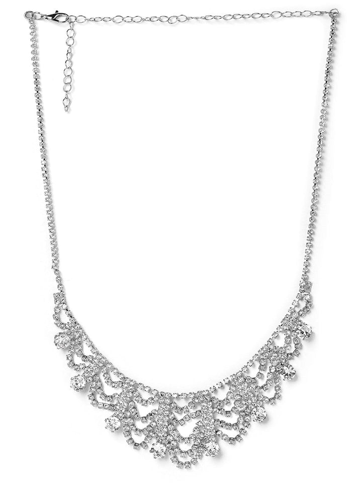 Rhodium Plated AD & Cubic Zirconia Studded Luxurious Draped Statement Necklace Necklace