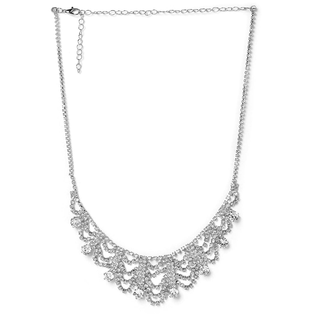 Rhodium Plated AD & Cubic Zirconia Studded Luxurious Draped Statement Necklace Necklace