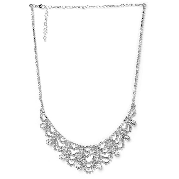 Rhodium Plated AD & Cubic Zirconia Studded Luxurious Draped Statement Necklace Necklace