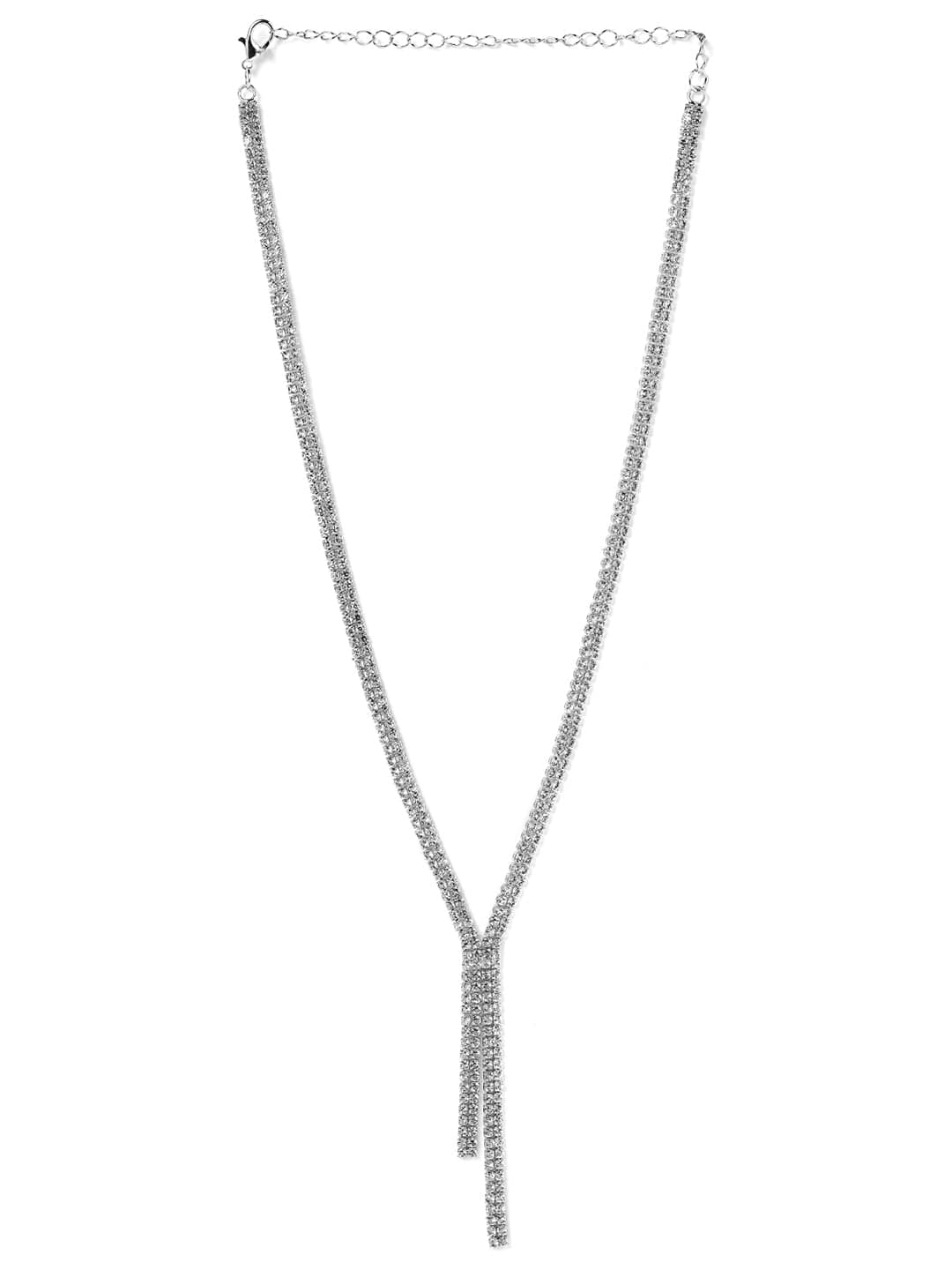 Rhodium Plated AD & Cubic Zirconia Studded Luxurious Lariat Statement Necklace Necklace