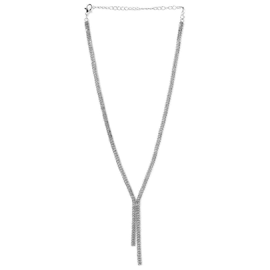 Rhodium Plated AD & Cubic Zirconia Studded Luxurious Lariat Statement Necklace Necklace