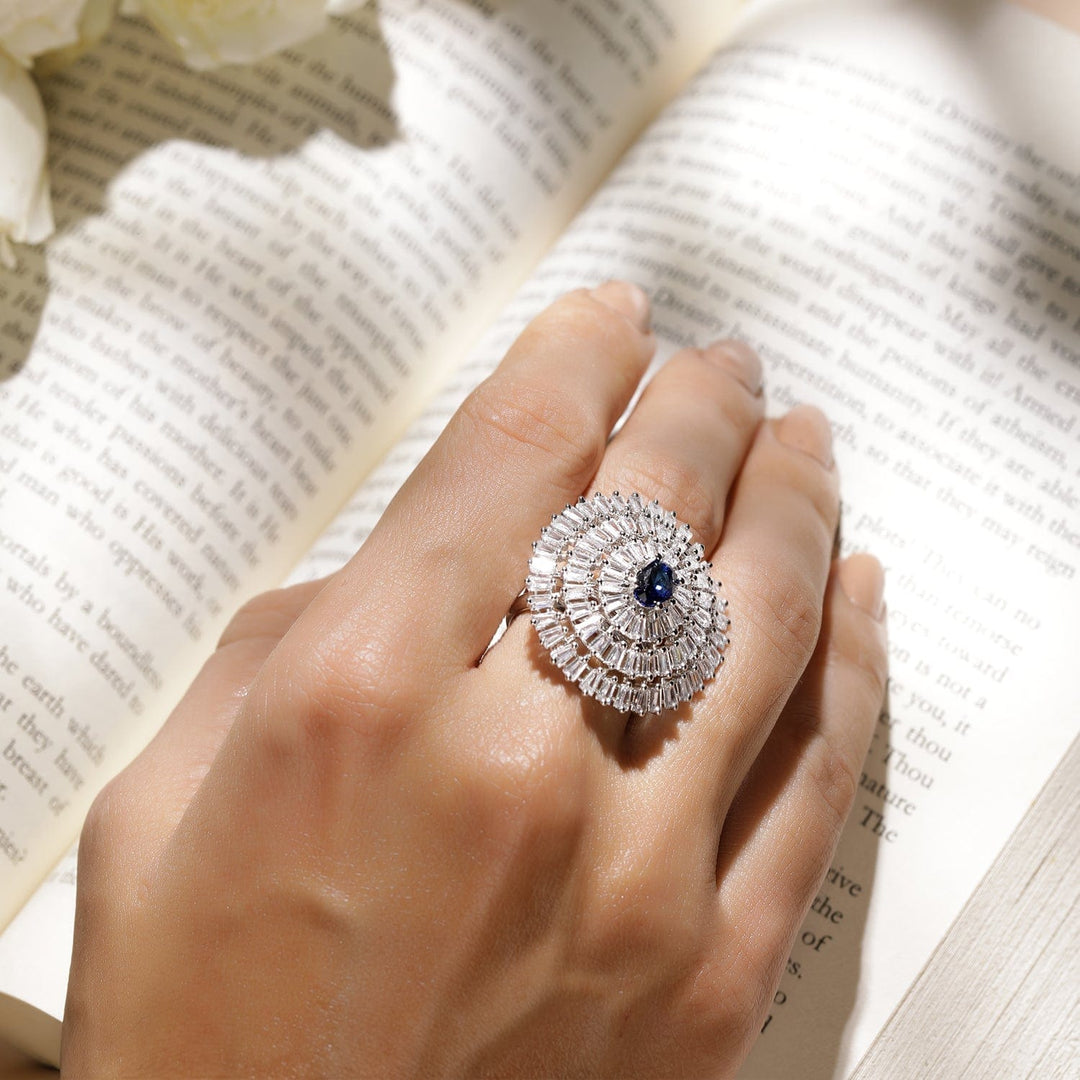 Rhodium Plated AD Stone Studded with blue StoneFinger Ring Rings