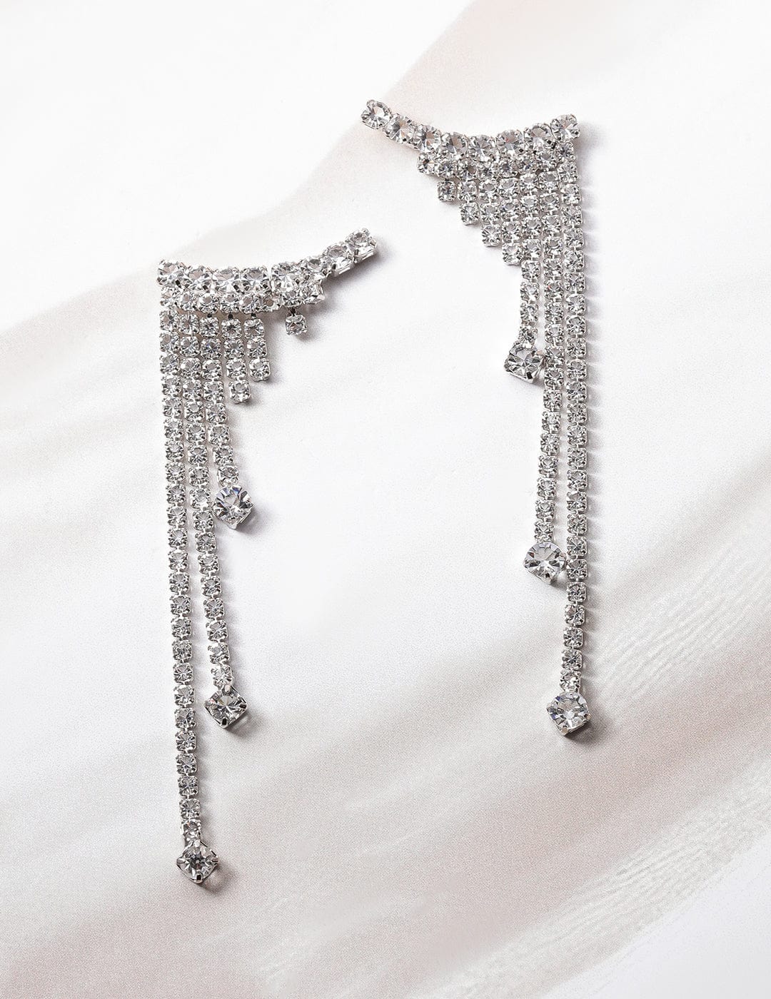 Rhodium Plated AD Studded Tassel Drop Earrings Drop Earrings