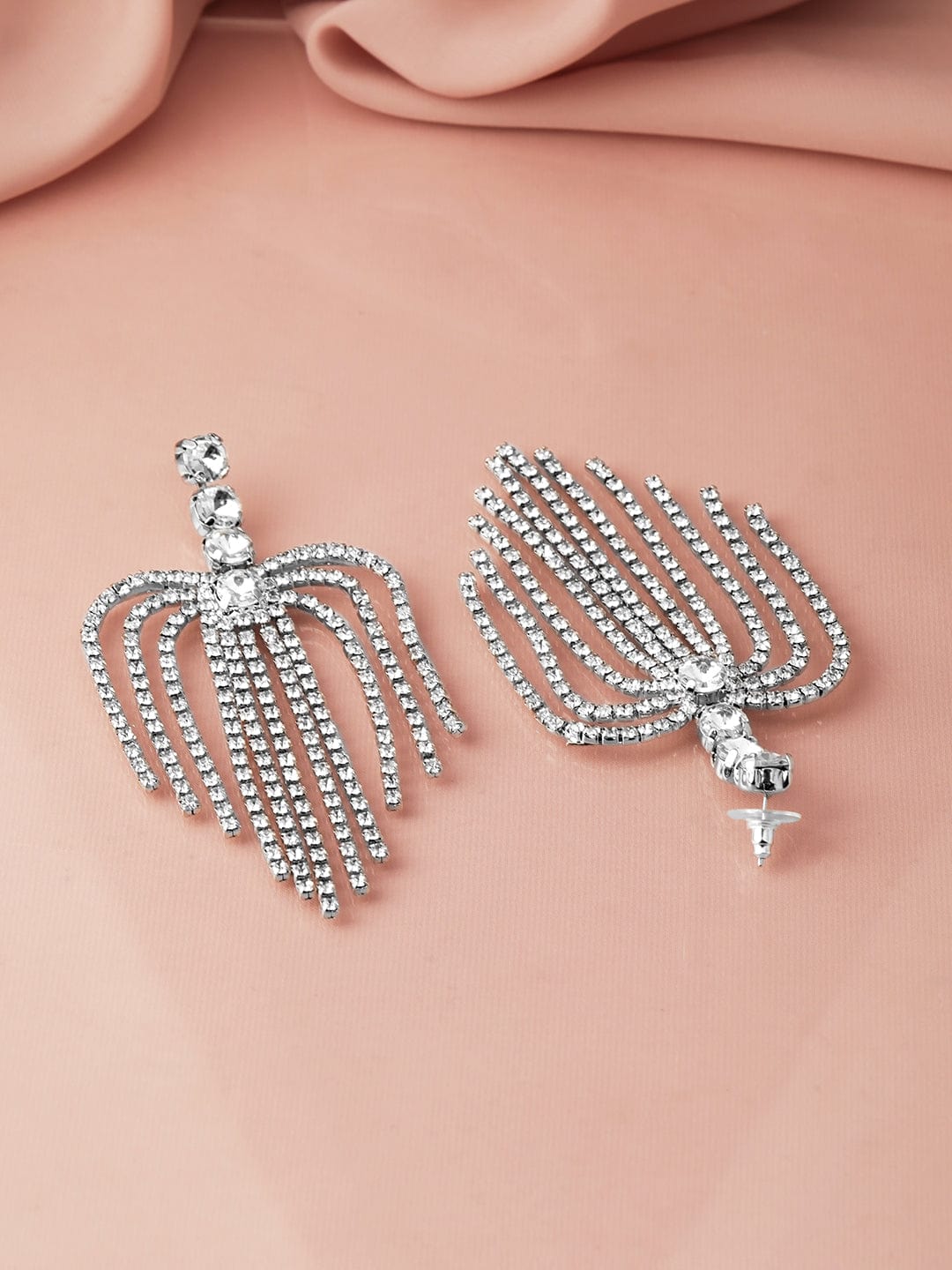 Rhodium Plated AD & Zirconia Studded Multi-Layered Shoulder Duster Earrings Drop Earring