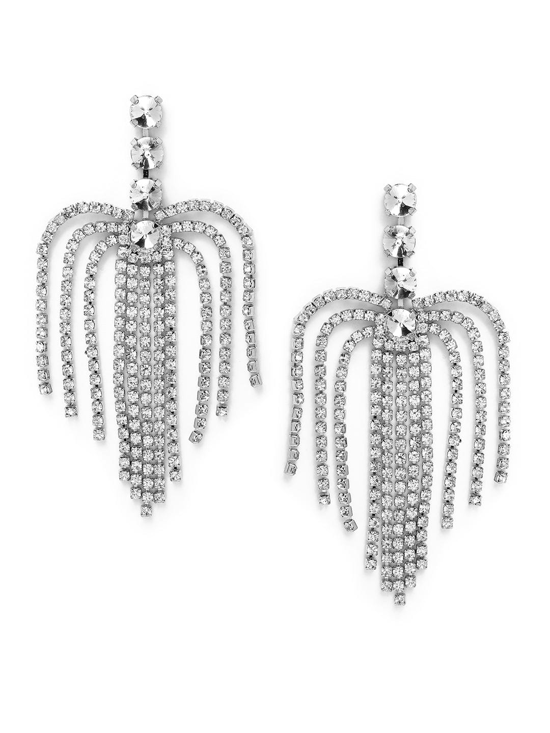 Rhodium Plated AD & Zirconia Studded Multi-Layered Shoulder Duster Earrings Drop Earring